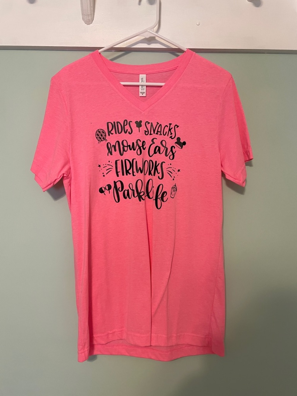 Disney Tshirt Vneck Neon Rides Snacks Mouse Ears Fireworks Park Life